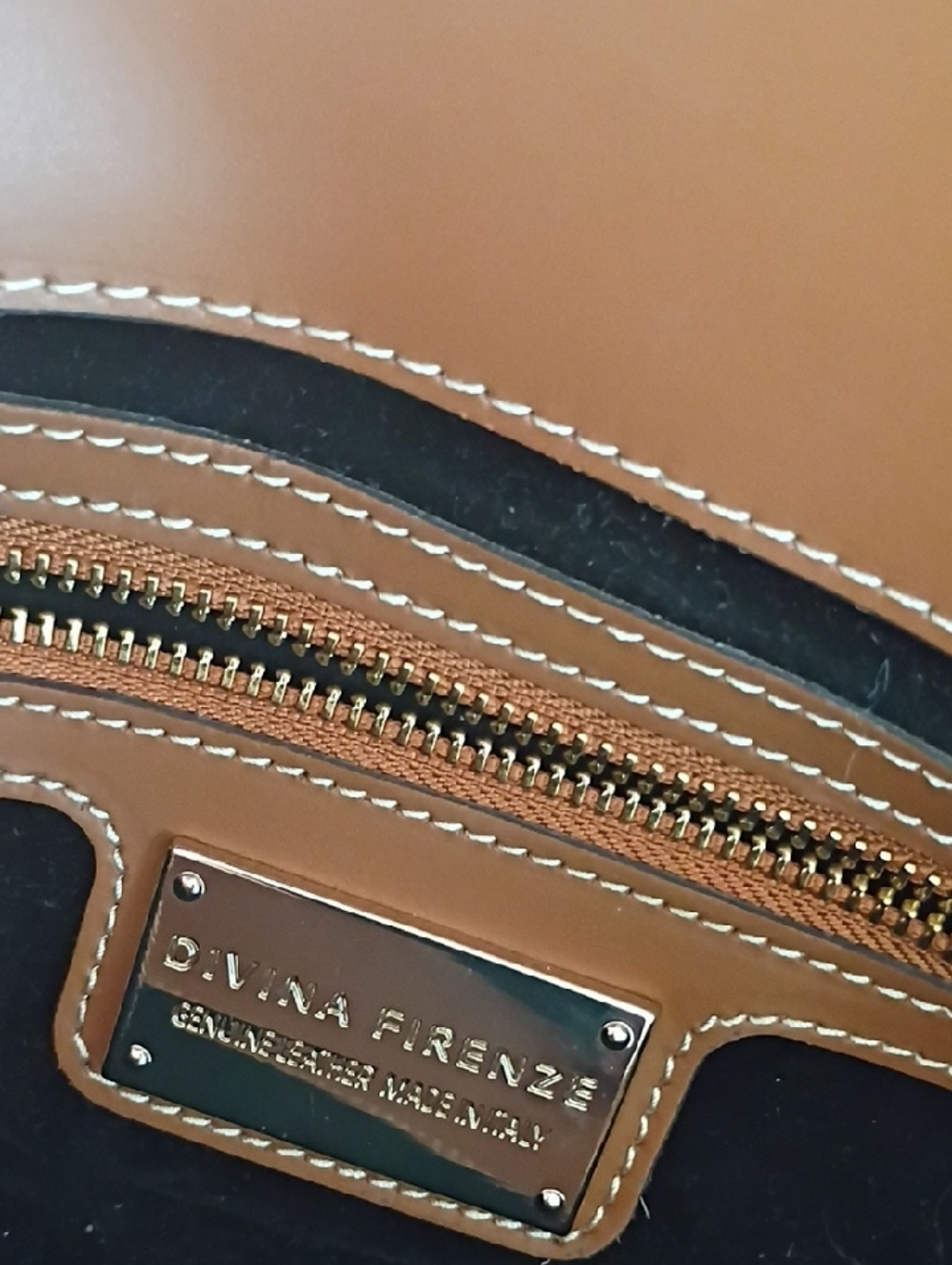 Tan Leather Barrel Shoulder Bag with Gold-Tone Accent - Picture 3 of 9